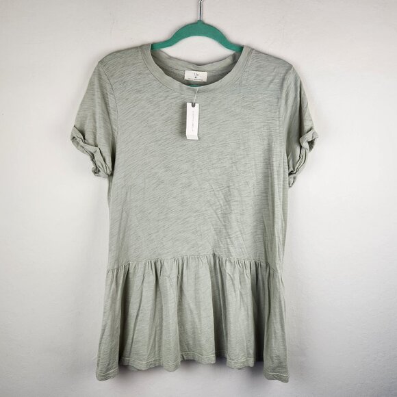 NWT Anthropologie T.la Short Sleeve Ruffle Peplum Tunic Top in Moss Green sz M - Picture 1 of 10